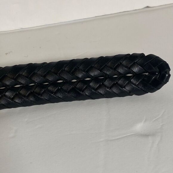 L.L. Bean Black Braided Leather Belt Size 44 Brass Buckle Made in USA - Picture 7 of 9